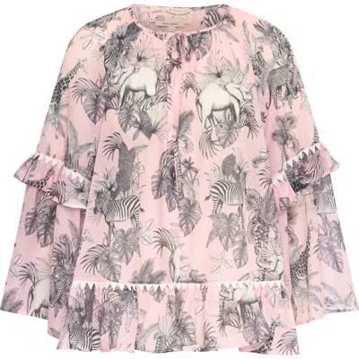Maison Common Printed Batist Blouse With Ruffles In Pink