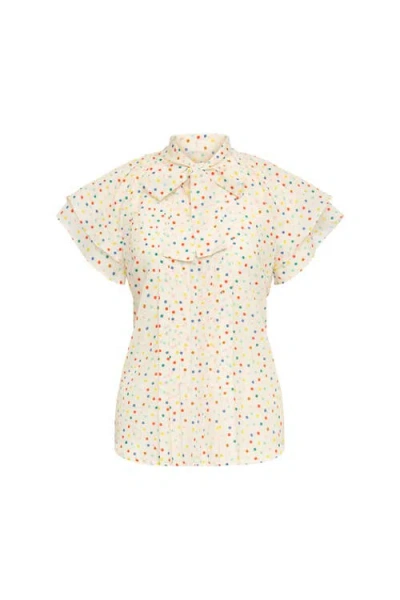 Maison Common Printed Blouse With Pleating And Bow Tie In Multi