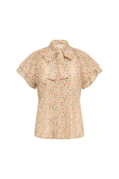 Maison Common Printed Blouse With Pleating And Bow Tie In Brown