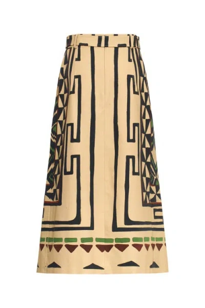 Maison Common Printed Canvas Skirt With Belt In Brown