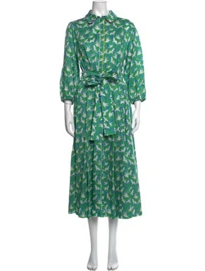 Pre-owned Maison Common Printed Midi Length Dress W/ Tags In Green