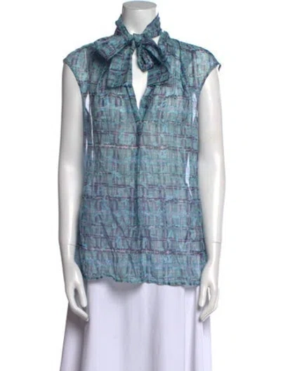 Pre-owned Maison Common Printed Mock Neck Blouse W/ Tags In Blue