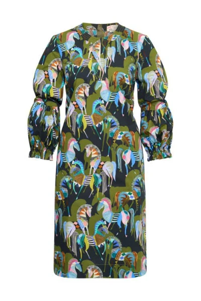 Maison Common Printed Popelin Dress With Baloon Sleeves In Multi