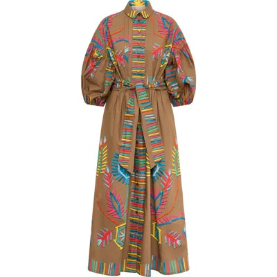 Maison Common Printed Poplin Dress With Belt In Multi