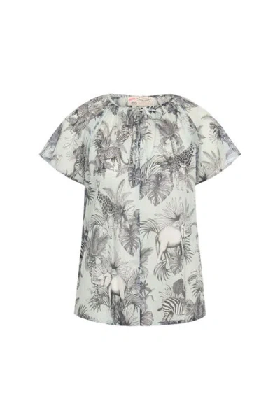 Maison Common Printed Silk Blouse With Cap Sleeves In Green