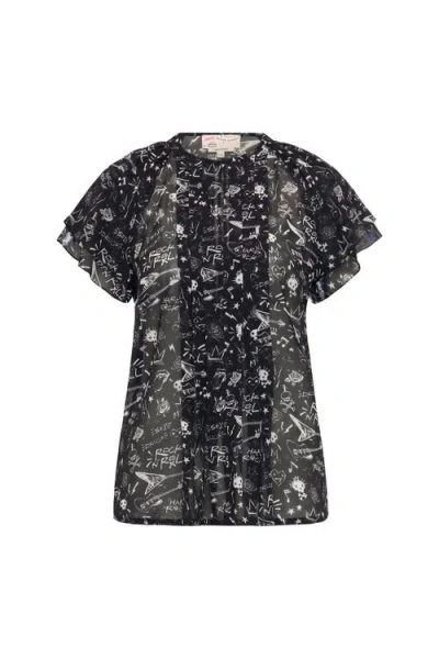 Maison Common Printed Silk Geogette Blouse In Black