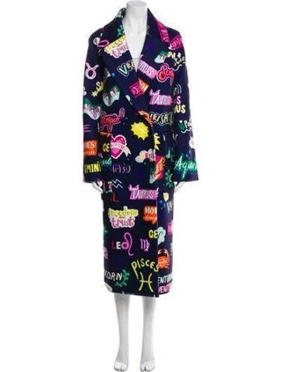 Pre-owned Maison Common Printed Trench Coat In Blue