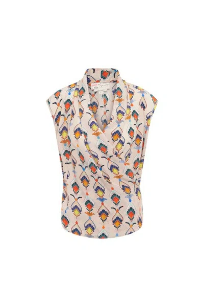 Maison Common Printed Wrap Silk Top Print In Multi