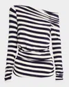 MAISON COMMON RUCHED OFF-THE-SHOULDER STRIPED TOP