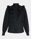 Maison Common Ruffle Long-sleeve Poly Taffeta Blouse In Black