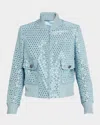 Maison Common Sequin Distressed Denim Bomber Jacket In Light Blue