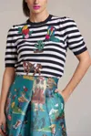 Maison Common Short Sleeve Stripe Pullover With Embroidery In Black/ecru In Multi