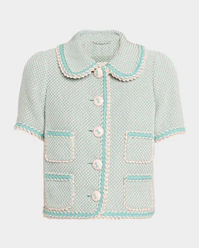 Maison Common Short-sleeve Cotton Tweed Jacket In Orange