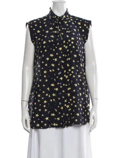 Pre-owned Maison Common Silk Graphic Print Button-up Top In Blue