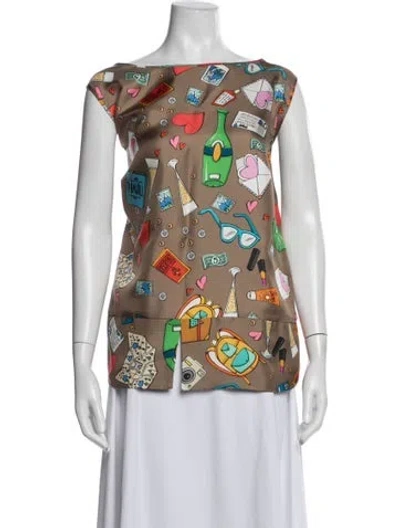 Pre-owned Maison Common Silk Graphic Print Top In Blue