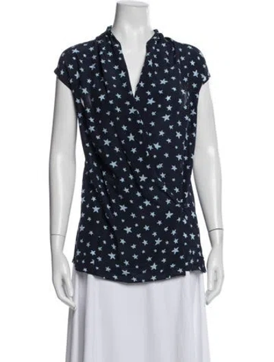 Pre-owned Maison Common Silk Graphic Print Top In Blue