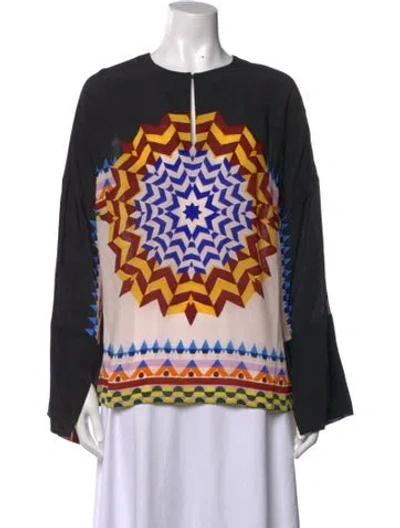 Pre-owned Maison Common Silk Graphic Print Top In Multicolor