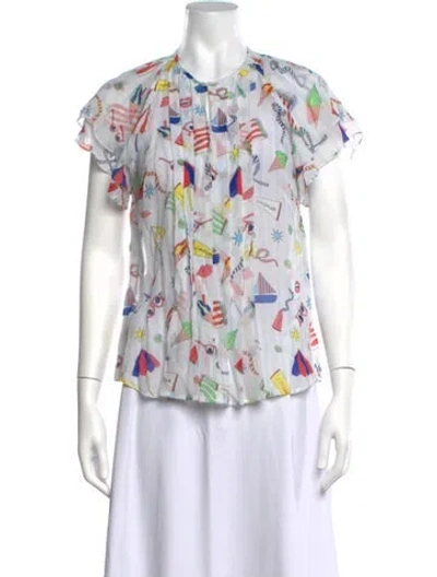 Pre-owned Maison Common Silk Graphic Print Top In Yellow
