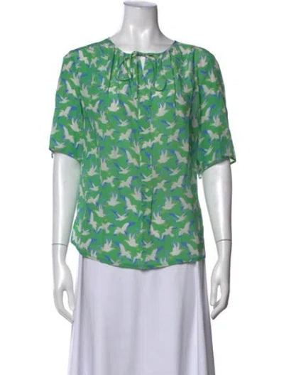 Pre-owned Maison Common Silk Printed Blouse W/ Tags In Green