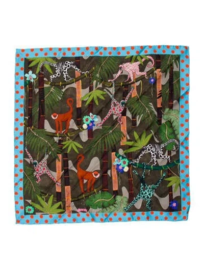 Pre-owned Maison Common Silk Printed Scarf In Blue