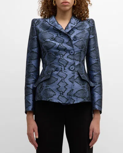 Maison Common Snake Print Double-breasted Jacket In Blue