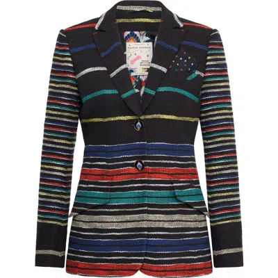 Maison Common Striped Blazer With Printed Lining Degrade Stripes In Black Multicolour