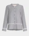 Maison Common Striped Cotton Shirt With Lattice Detail In Gray
