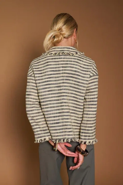 Maison Common Striped Jacket With Palm Tree Embroidery In Black/sand