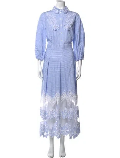 Pre-owned Maison Common Striped Long Dress In Blue/white