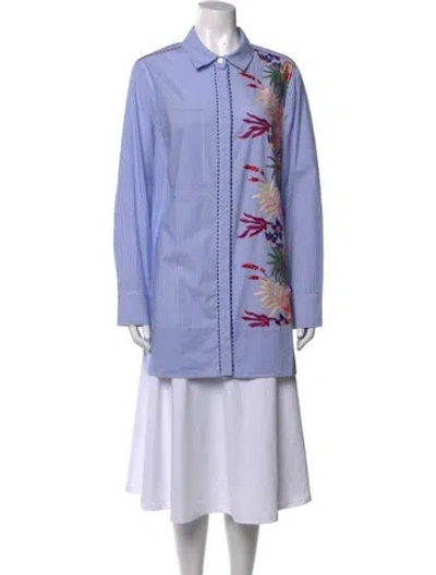 Pre-owned Maison Common Striped Long Sleeve Button-up Top In Blue