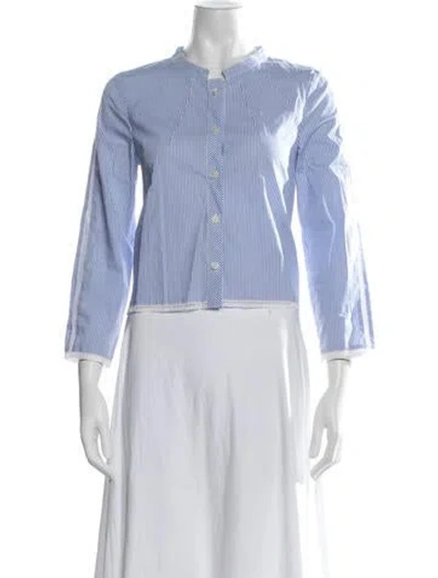 Pre-owned Maison Common Striped Long Sleeve Button-up Top In Blue/white