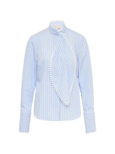 Maison Common Striped Poodle-print Blouse In Blue