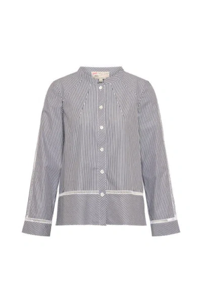 Maison Common Striped Shirt With Eylet Trim In Gray