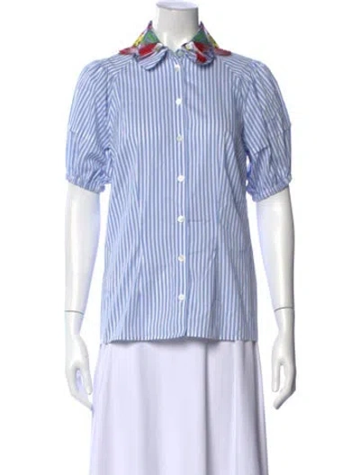 Pre-owned Maison Common Striped Short Sleeve Button-up Top In Blue