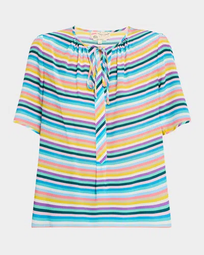 Maison Common Striped Short-sleeve Tie-front Silk Blouse In Open Miscellaneous