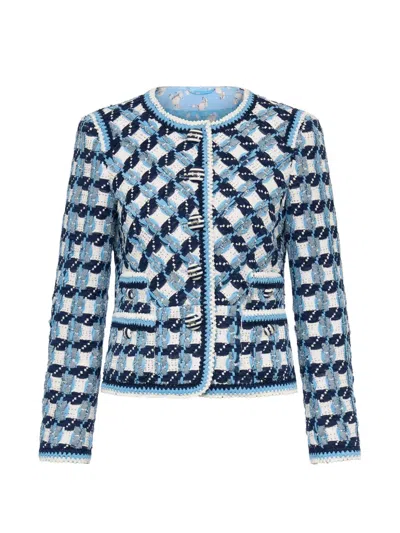 Maison Common Striped Tweed Jacket In Blue
