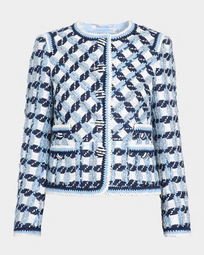 Maison Common Textured Cotton Multi-weave Jacket In Blue