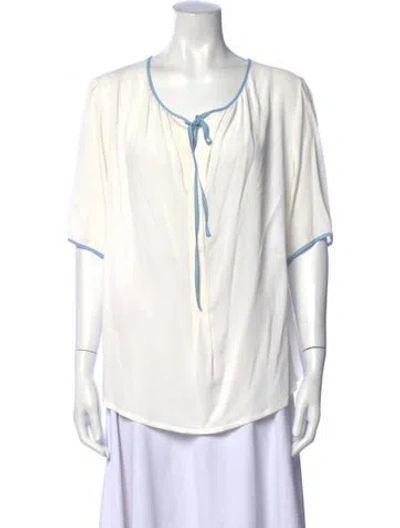 Pre-owned Maison Common Tie Neck Short Sleeve Blouse In White