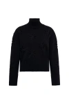 Maison Common Turtle Neck Pullover With Eylet Embroidery In Black