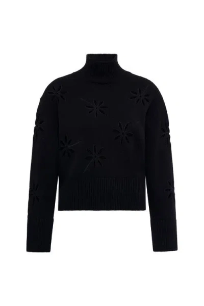 Maison Common Turtle Neck Pullover With Eylet Embroidery In Black