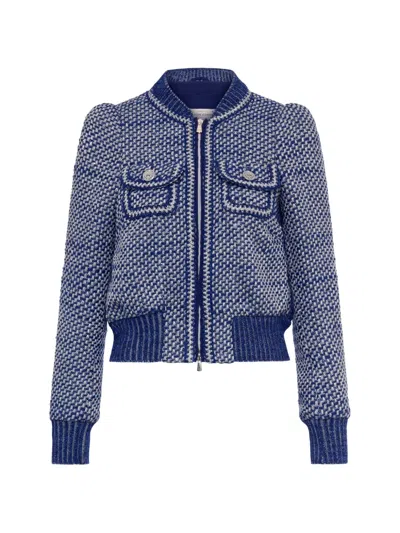 Maison Common Tweed Bomber Jacket In Blue