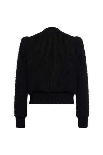 Maison Common Tweed Bomber Jacket With Knitted Back In Black