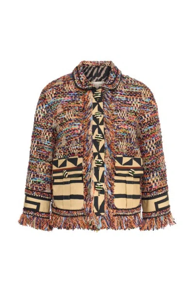 Maison Common Tweed Jacket With Patch Pockets And Fringes In Multi