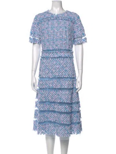 Pre-owned Maison Common Tweed Pattern Midi Length Dress In Blue