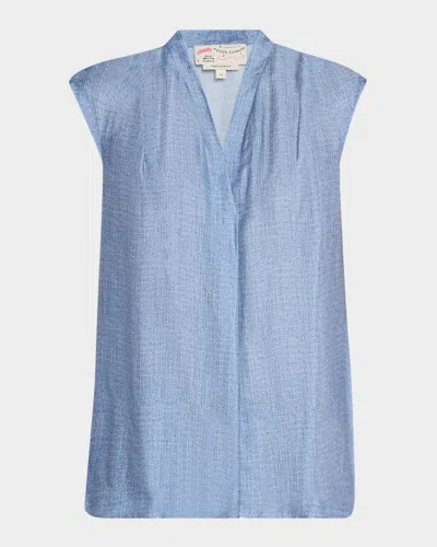 Maison Common V-neck Sleeveless Silk Blouse In Blue