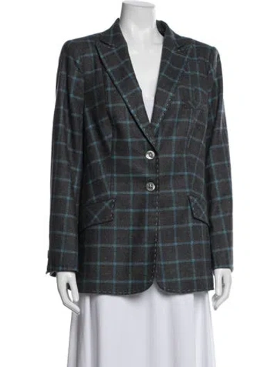 Pre-owned Maison Common Virgin Wool Plaid Print Blazer In Blue