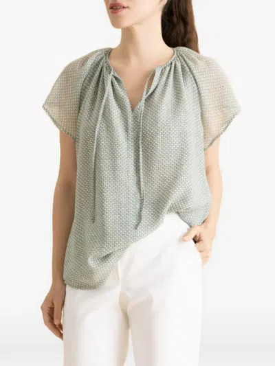 Maison Common V-neck Flutter-sleeve Blouse In Green