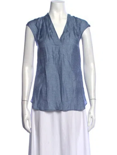 Pre-owned Maison Common V-neck Short Sleeve Top In Blue