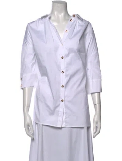Pre-owned Maison Common V-neck Three-quarter Sleeve Button-up Top In White