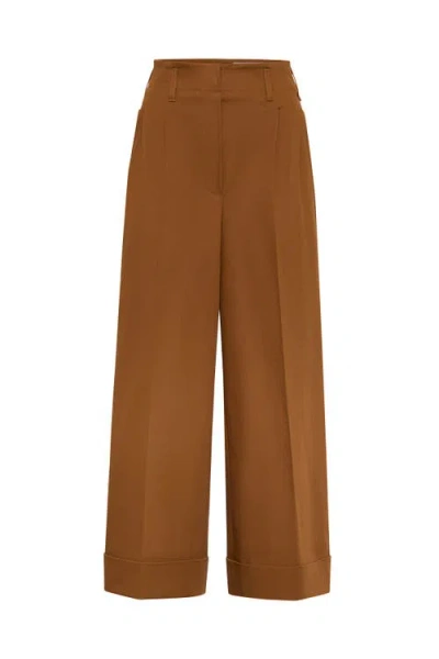 Maison Common Wide Leg Cuffed Trousers In Brown